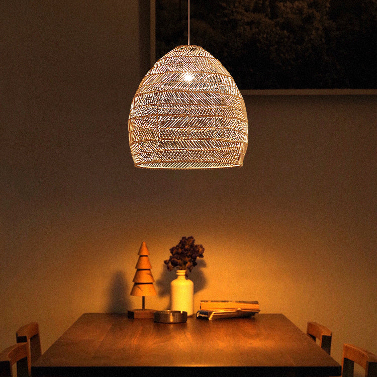 Traditional Farmhouse Oval Rattan Weaving 1-Light Pendant Light For Dining Room