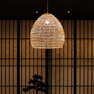 Traditional Farmhouse Oval Rattan Weaving 1-Light Pendant Light For Dining Room