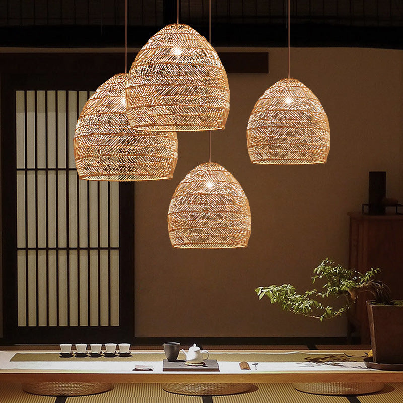 Traditional Farmhouse Oval Rattan Weaving 1-Light Pendant Light For Dining Room