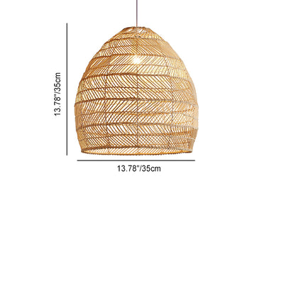 Traditional Farmhouse Oval Rattan Weaving 1-Light Pendant Light For Dining Room