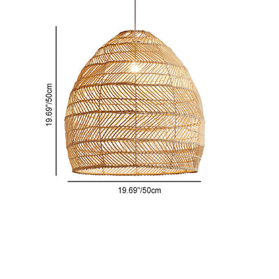 Traditional Farmhouse Oval Rattan Weaving 1-Light Pendant Light For Dining Room