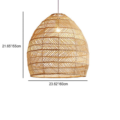 Traditional Farmhouse Oval Rattan Weaving 1-Light Pendant Light For Dining Room