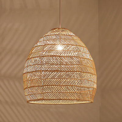 Traditional Farmhouse Oval Rattan Weaving 1-Light Pendant Light For Dining Room