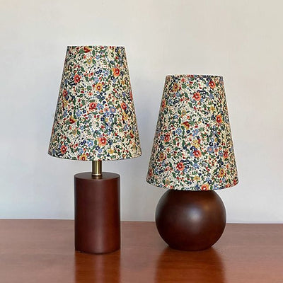 Traditional French Pastoral Floral Print Fabric Round Shade Solid Wood Base 1-Light Table Lamp For Bedroom