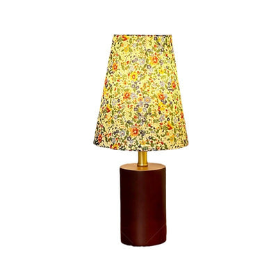 Traditional French Pastoral Floral Print Fabric Round Shade Solid Wood Base 1-Light Table Lamp For Bedroom