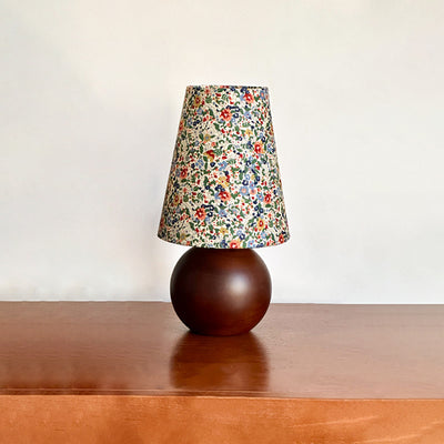 Traditional French Pastoral Floral Print Fabric Round Shade Solid Wood Base 1-Light Table Lamp For Bedroom