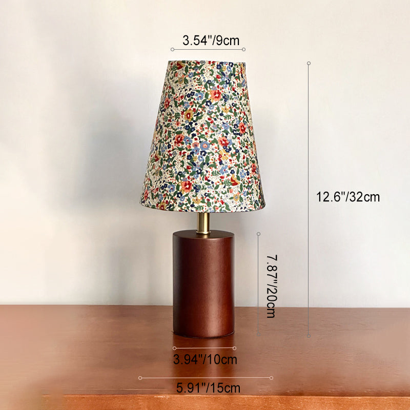 Traditional French Pastoral Floral Print Fabric Round Shade Solid Wood Base 1-Light Table Lamp For Bedroom