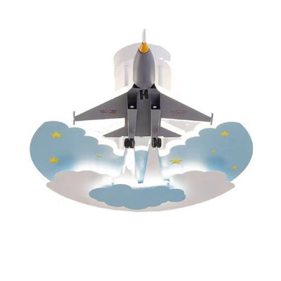 Contemporary Creative Cartoon Interstellar Space Fighter Iron Acrylic LED Semi-Flush Mount Ceiling Light For Bedroom