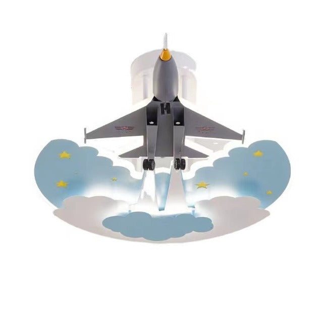 Contemporary Creative Cartoon Interstellar Space Fighter Iron Acrylic LED Semi-Flush Mount Ceiling Light For Bedroom