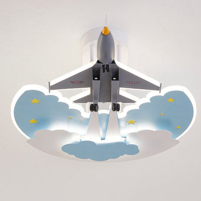 Contemporary Creative Cartoon Interstellar Space Fighter Iron Acrylic LED Semi-Flush Mount Ceiling Light For Bedroom