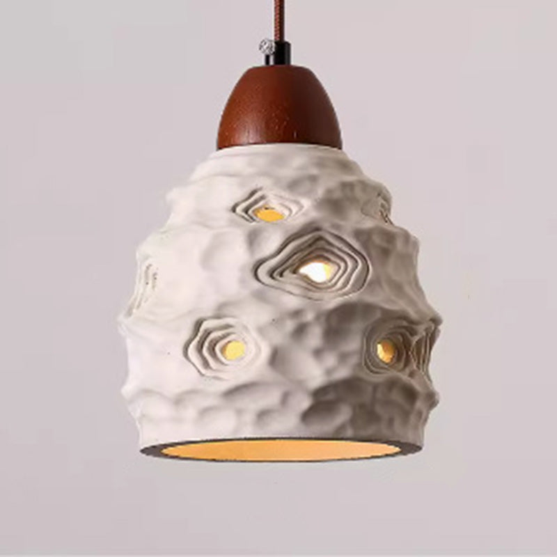 Traditional Rustic Micro Cement Solid Wood Round 1-Light Pendant Light For Dining Room