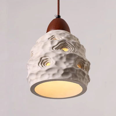 Traditional Rustic Micro Cement Solid Wood Round 1-Light Pendant Light For Dining Room