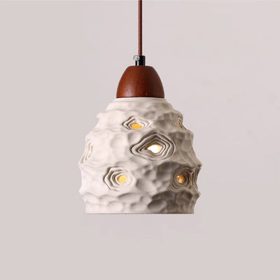 Traditional Rustic Micro Cement Solid Wood Round 1-Light Pendant Light For Dining Room