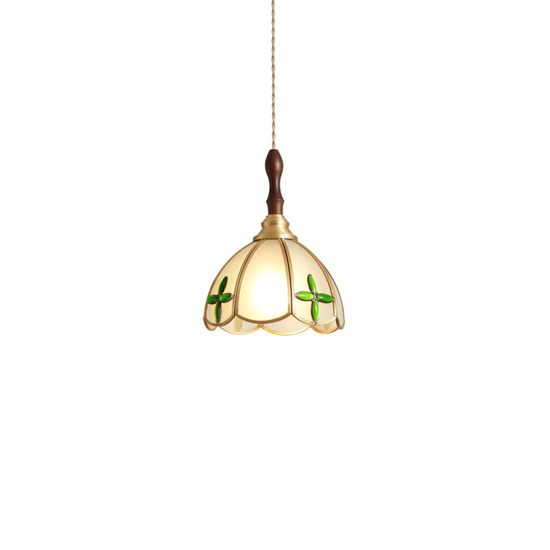 Traditional French Water Pattern Glass Petal Shade 1-Light Pendant Light For Living Room