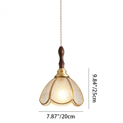 Traditional French Water Pattern Glass Petal Shade 1-Light Pendant Light For Living Room