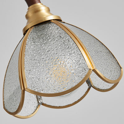 Traditional French Water Pattern Glass Petal Shade 1-Light Pendant Light For Living Room