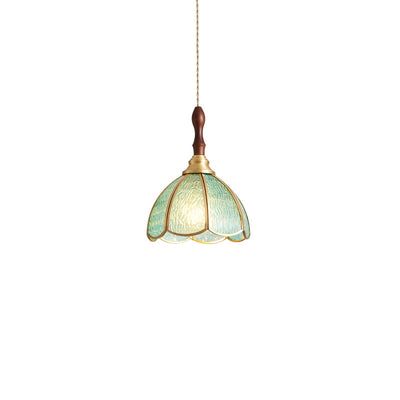 Traditional French Water Pattern Glass Petal Shade 1-Light Pendant Light For Living Room