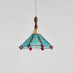 Traditional French Stained Glass Conical Shade 1-Light Pendant Light For Living Room