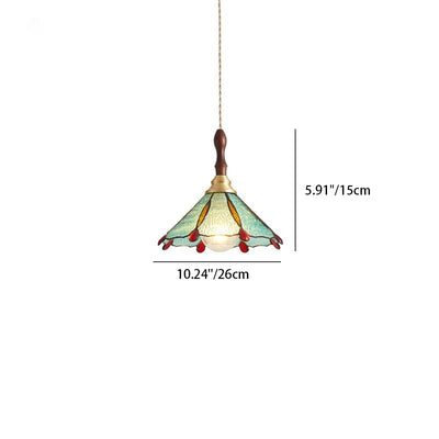 Traditional French Stained Glass Conical Shade 1-Light Pendant Light For Living Room