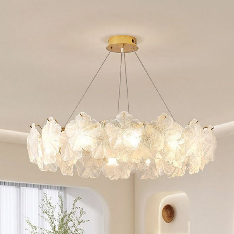 Contemporary Luxury Iron Snowflake Leaf Glass Shade 10-Light Chandelier For Living Room