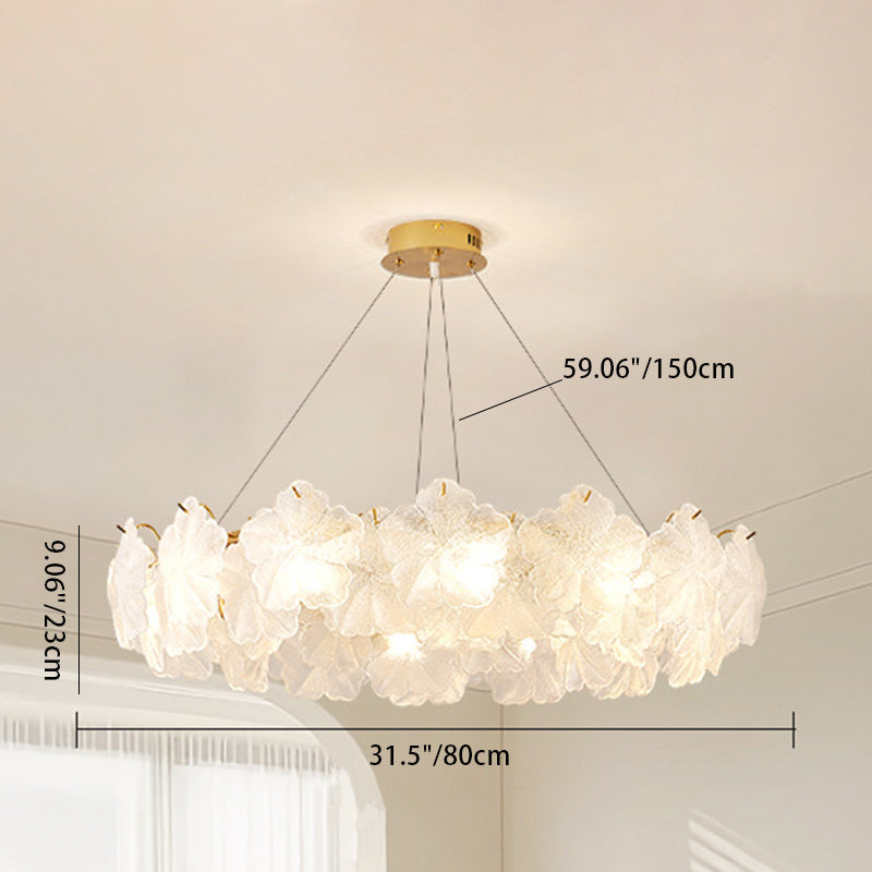 Contemporary Luxury Iron Snowflake Leaf Glass Shade 10-Light Chandelier For Living Room