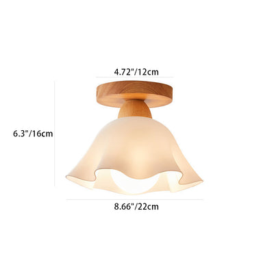 Traditional French Wood Floral Acrylic Glass Shade 1-Light Semi-Flush Mount Ceiling Light For Living Room