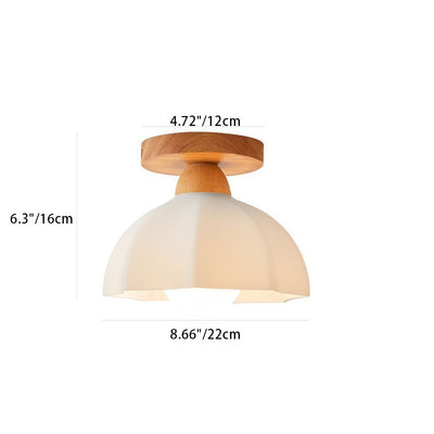 Traditional French Wood Floral Acrylic Glass Shade 1-Light Semi-Flush Mount Ceiling Light For Living Room