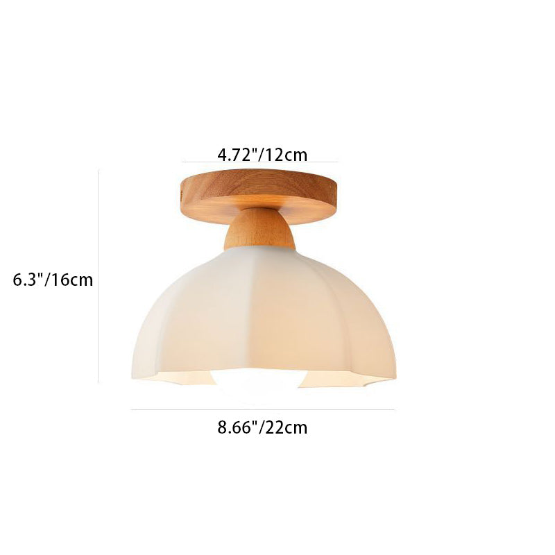 Traditional French Wood Floral Acrylic Glass Shade 1-Light Semi-Flush Mount Ceiling Light For Living Room