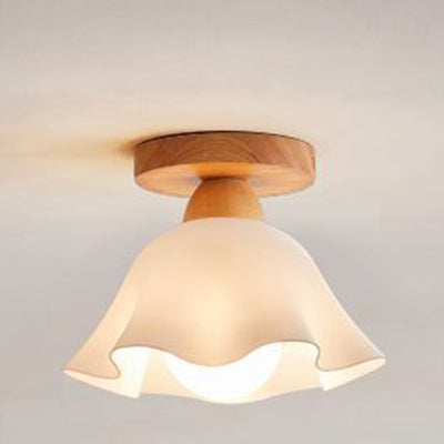 Traditional French Wood Floral Acrylic Glass Shade 1-Light Semi-Flush Mount Ceiling Light For Living Room