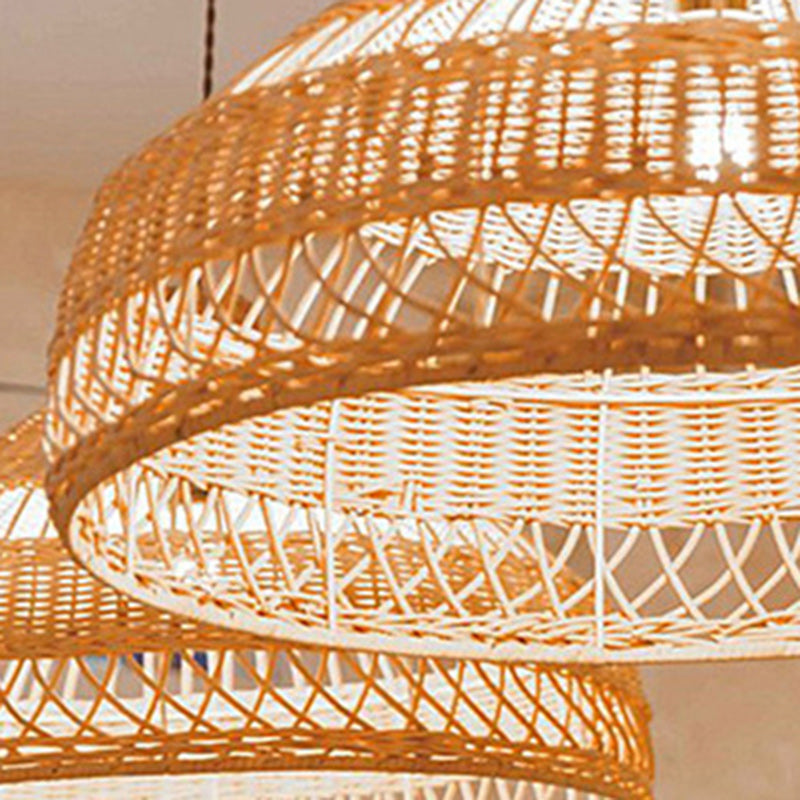 Contemporary Boho Rattan Weaving Hat Shape 1-Light Pendant Light For Dining Room