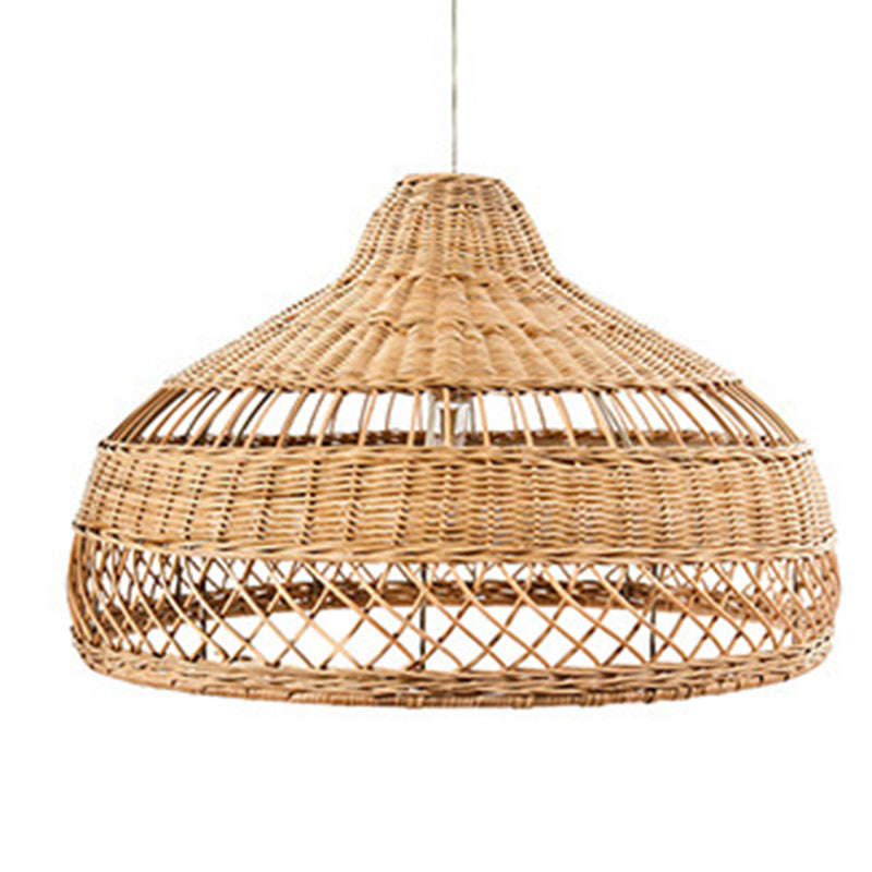 Contemporary Boho Rattan Weaving Hat Shape 1-Light Pendant Light For Dining Room