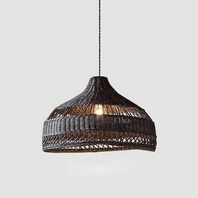 Contemporary Boho Rattan Weaving Hat Shape 1-Light Pendant Light For Dining Room