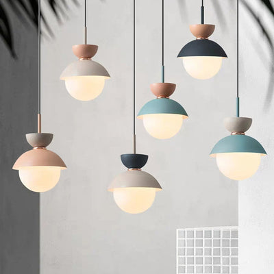 Contemporary Scandinavian Aluminum Globe Glass Shade 1-Light Pendant Light For Dining Room