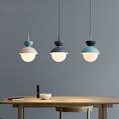 Contemporary Scandinavian Aluminum Globe Glass Shade 1-Light Pendant Light For Dining Room