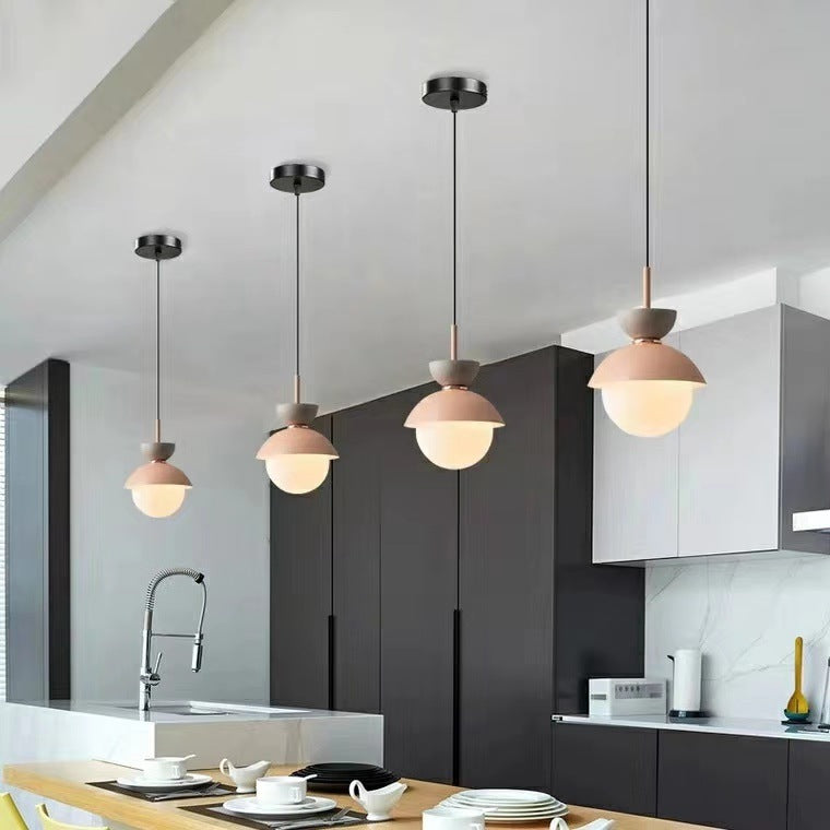 Contemporary Scandinavian Aluminum Globe Glass Shade 1-Light Pendant Light For Dining Room