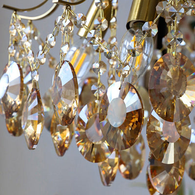 Contemporary Luxury Full Copper Frame Dazzling Crystal String 6-Light Chandelier For Living Room