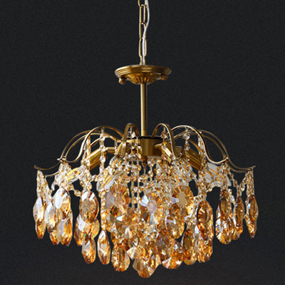 Contemporary Luxury Full Copper Frame Dazzling Crystal String 6-Light Chandelier For Living Room