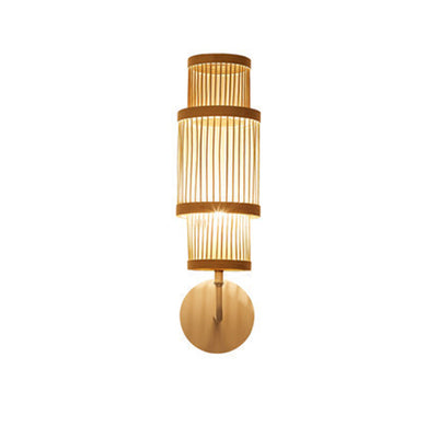 Traditional Japanese Bamboo Weaving Cage 1-Light Wall Sconce Lamp For Living Room