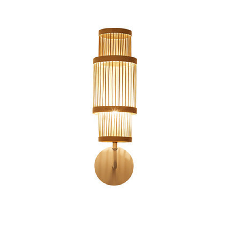 Traditional Japanese Bamboo Weaving Cage 1-Light Wall Sconce Lamp For Living Room