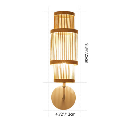 Traditional Japanese Bamboo Weaving Cage 1-Light Wall Sconce Lamp For Living Room