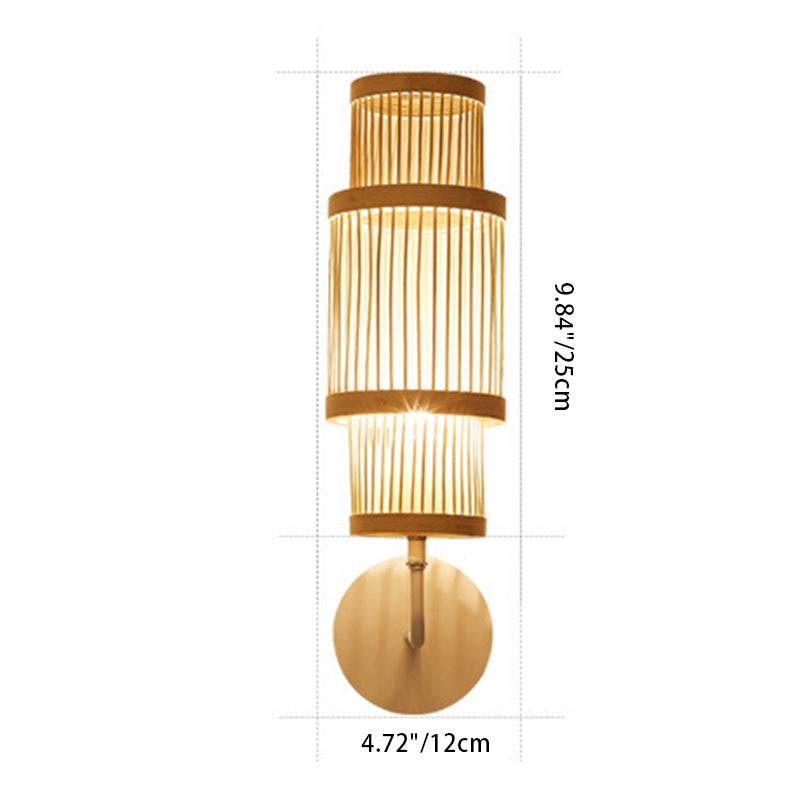 Traditional Japanese Bamboo Weaving Cage 1-Light Wall Sconce Lamp For Living Room