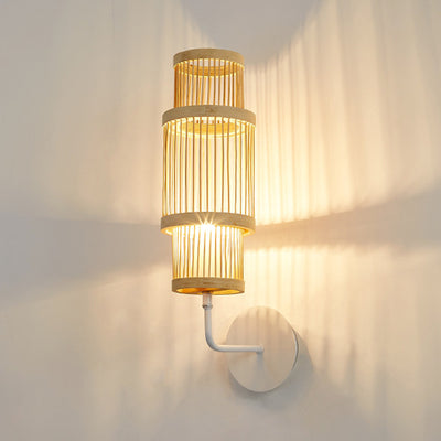 Traditional Japanese Bamboo Weaving Cage 1-Light Wall Sconce Lamp For Living Room