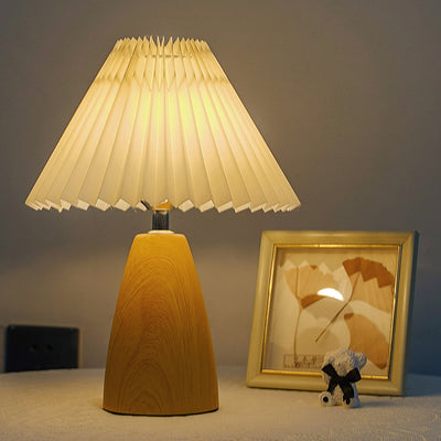 Traditional French Pleated Fabric Shade Ceramic Base USB LED Table Lamp For Bedroom