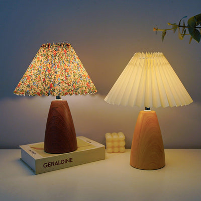 Traditional French Pleated Fabric Shade Ceramic Base USB LED Table Lamp For Bedroom