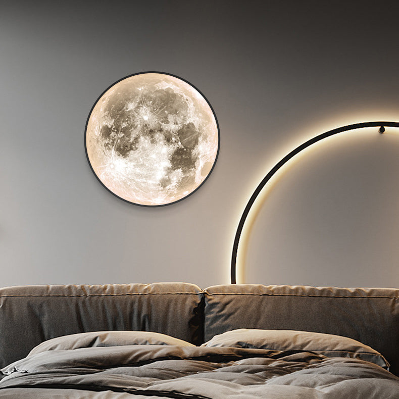 Contemporary Nordic Earth Moon Acrylic Round LED Wall Sconce Lamp For Bedroom