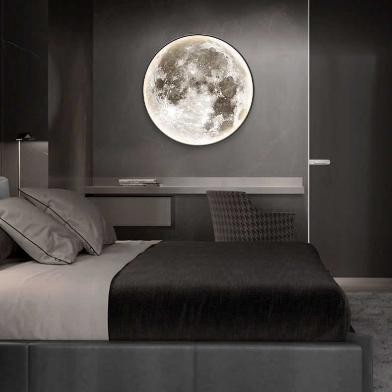 Contemporary Nordic Earth Moon Acrylic Round LED Wall Sconce Lamp For Bedroom