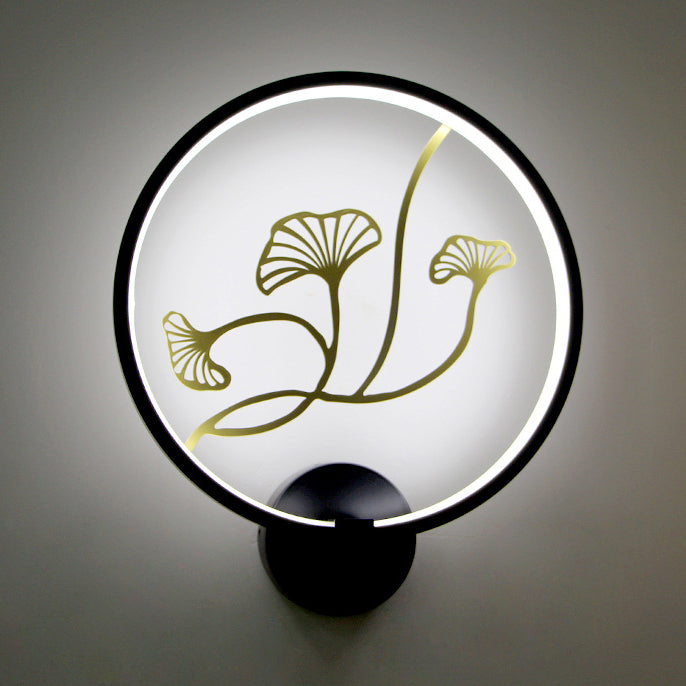 Traditional Chinese Magpie Lotus Leaf Acrylic Round LED Wall Sconce Lamp For Bedroom