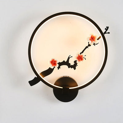 Traditional Chinese Magpie Lotus Leaf Acrylic Round LED Wall Sconce Lamp For Bedroom