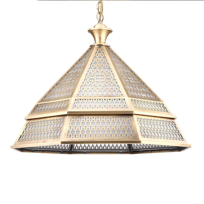 Traditional Rustic Antique Brass Hollow Cone 1-Light Pendant Light For Dining Room