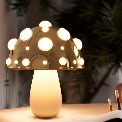 Contemporary Creative Iron PC Mushroom Decoration LED Table Lamp For Bedroom